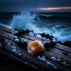 Massive!!! Raw Citrine Black Jasper Hematite & Lava Rock Men's Bracelet 8.5"